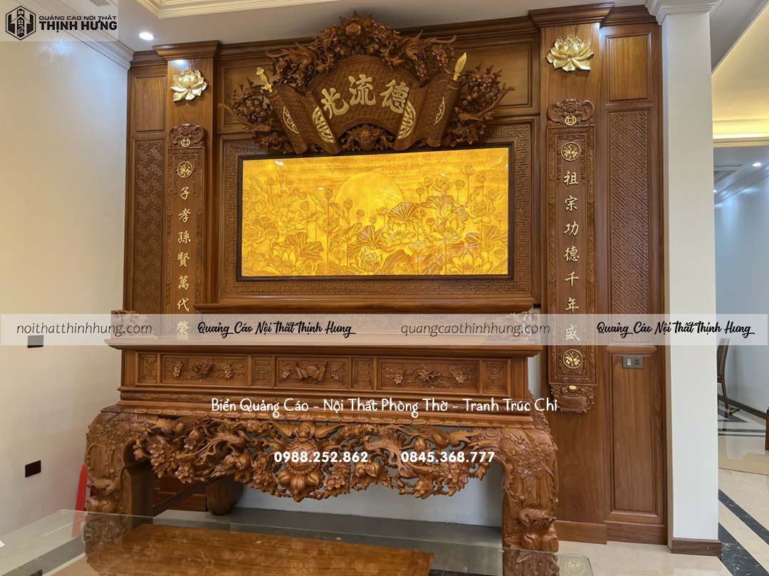 tranh trúc chỉ ngang phòng thờ đẹp