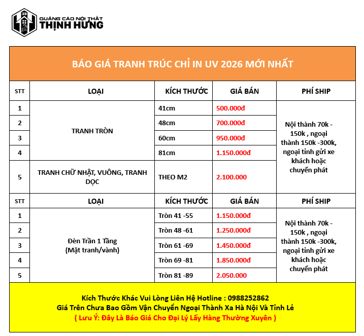 BẢNG BÁO GIÁ TRANH TRÚC CHỈ 3 bao gia in